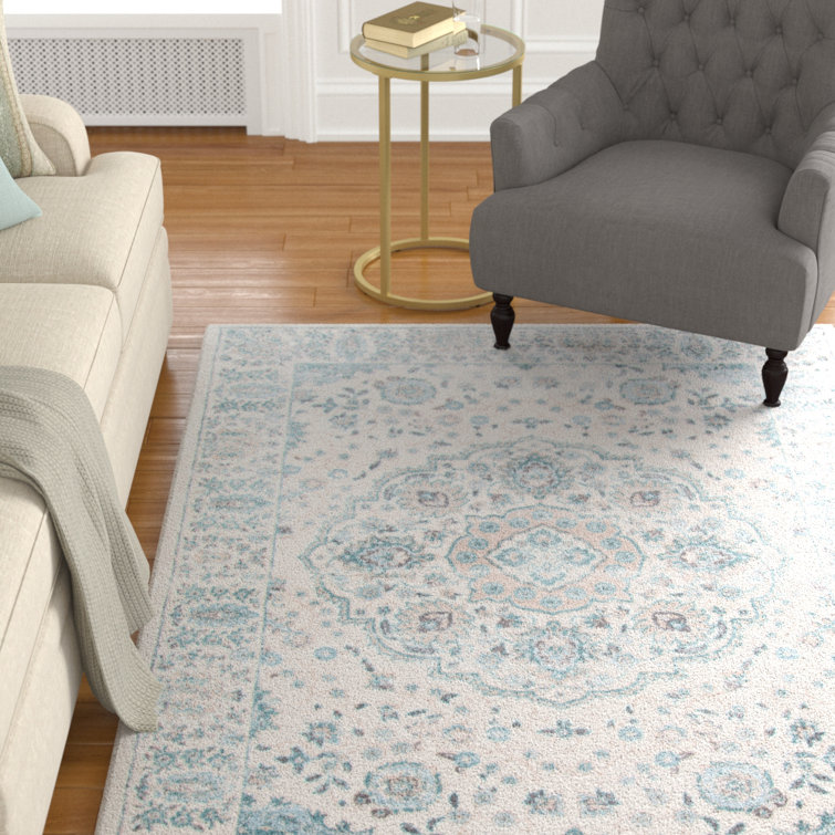 Ophelia & Co. Luther Power Loom Blue/Ivory Rug & Reviews Wayfair